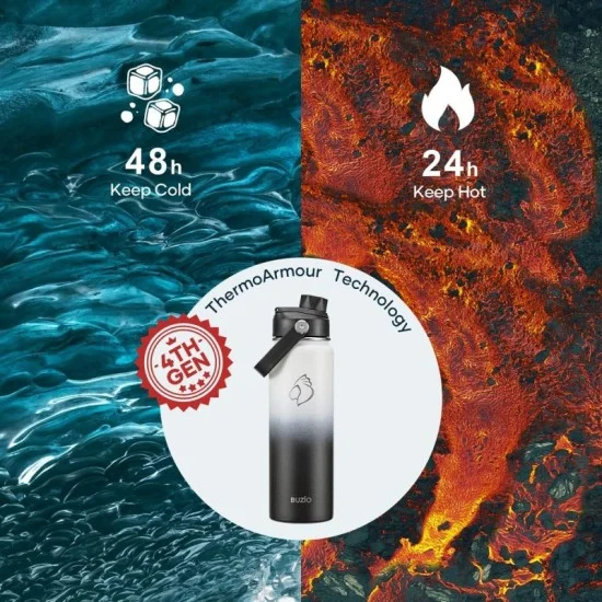 Buzio Duet Series Water Bottle with 2 Lids and Sleeve 700ML - Black White